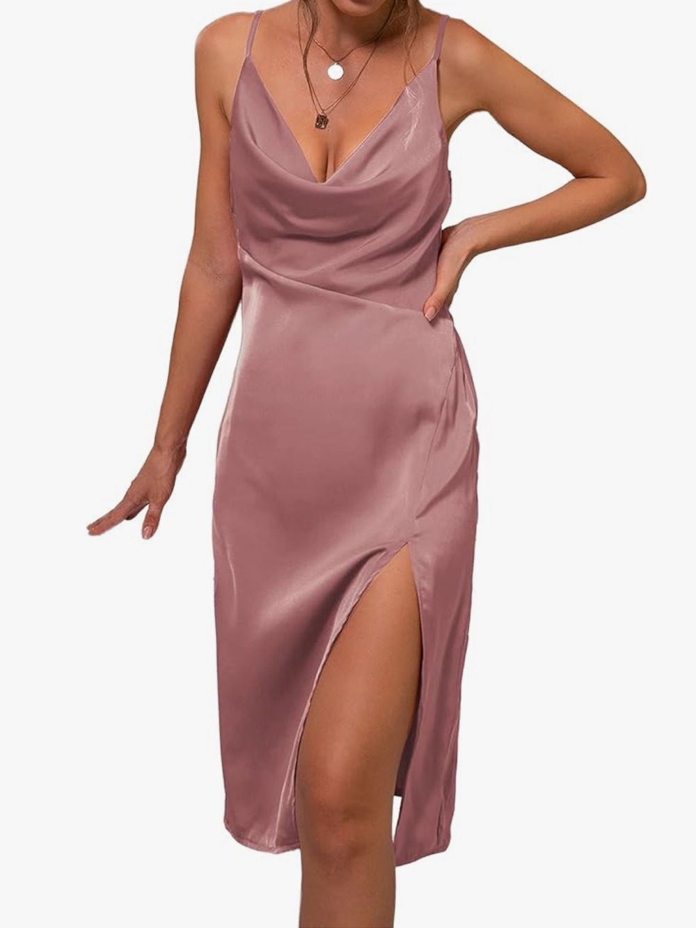 Satin Cowl Neck Slip Dress in Blush Pink